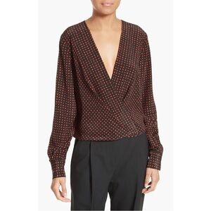 Diane Von Furstenberg Dot Print Silk
Drape Front Blouse